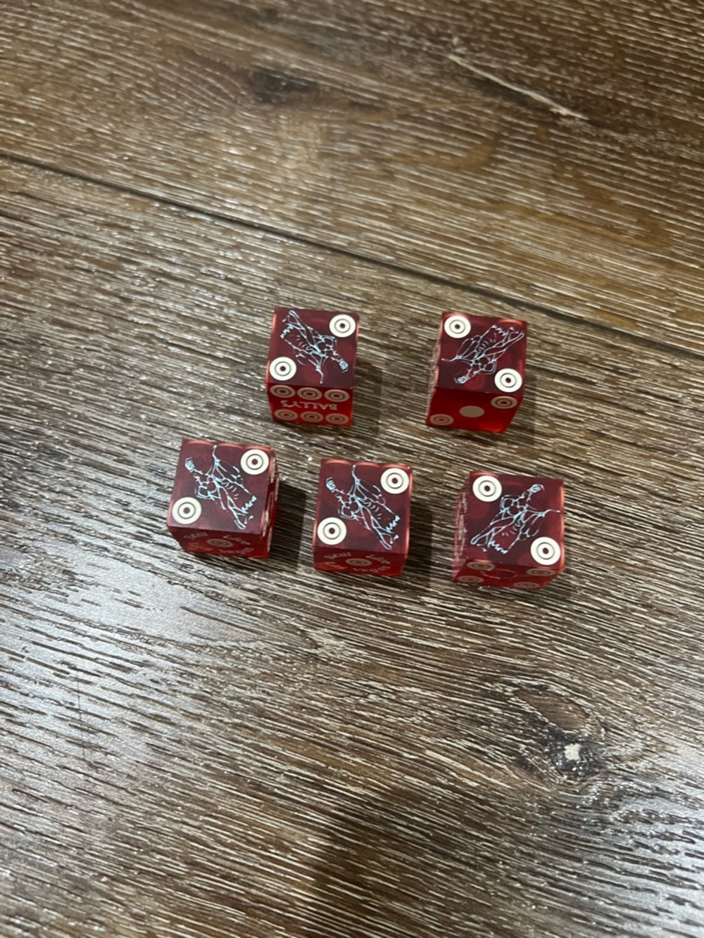NWOT lasvegas casino dice stick Ballys show girl Set of 5 red and white - Picture 3 of 6